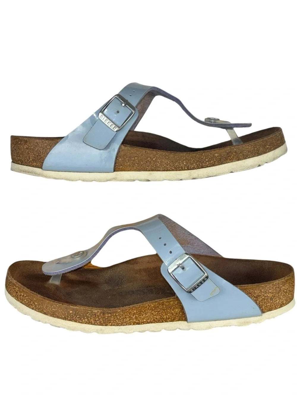 Birkenstock Gizeh Birko-Flor Patent Dove Blue Thong Sandals EU 39/ US 8-8.5